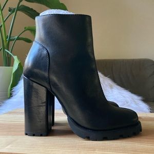 SCHUTZ Nandy Platform Lugged Black Leather Bootie